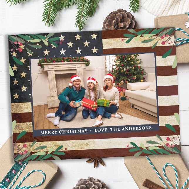 Patriotic Christmas Photo Vintage American Flag    Postcard (Creator Uploaded)