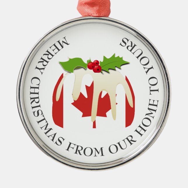 Patriotic | Christmas Pudding with | CANADA FLAG Metal Tree Decoration (Front)