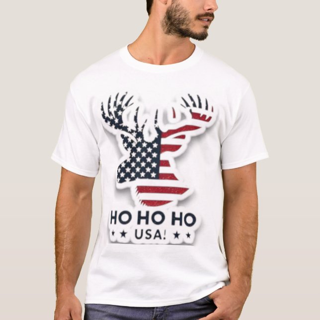 Patriotic Christmas Reindeer USA Flag Design T-Shirt (Front)