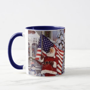 Patriotic Christmas Santa Holding American Flag Mug