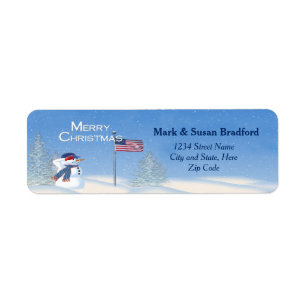 Patriotic Christmas Snowman - Return Label
