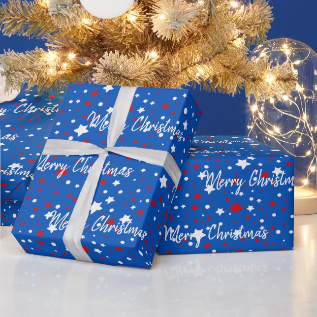Patriotic Christmas Stars On Blue Wrapping Paper (Holidays)