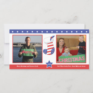 Patriotic Christmas Stocking Holiday Card