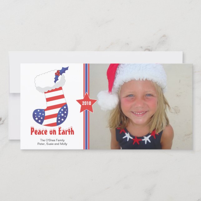Patriotic Christmas Stocking Holiday Card (Front)