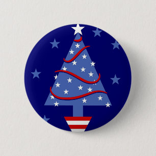 Patriotic Christmas Tree 6 Cm Round Badge