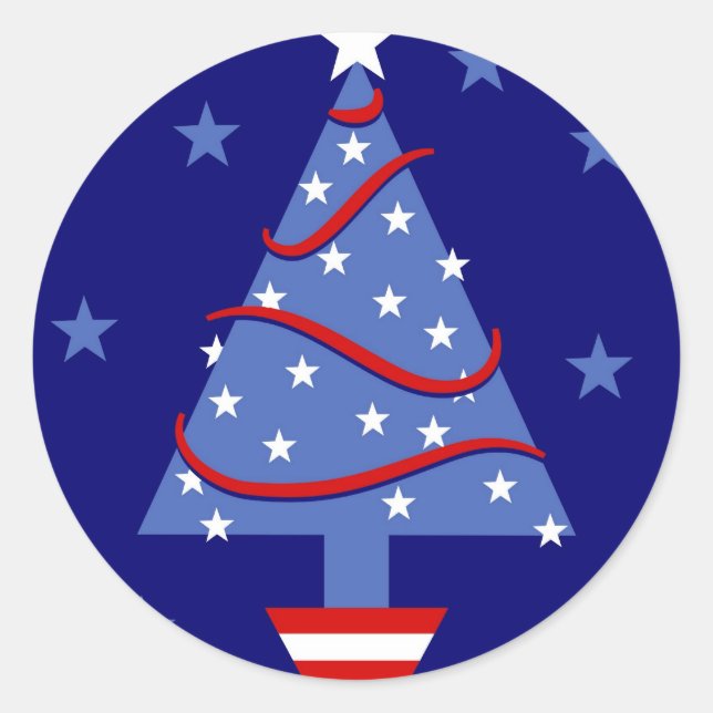 Patriotic Christmas Tree Classic Round Sticker (Front)