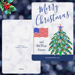 Patriotic Christmas Tree God Bless America Holiday Card