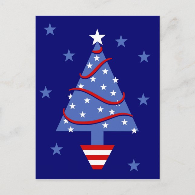 Patriotic Christmas Tree Holiday Postcard (Front)