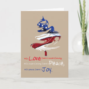 Patriotic Christmas Tree Love Peace Joy Holiday Card