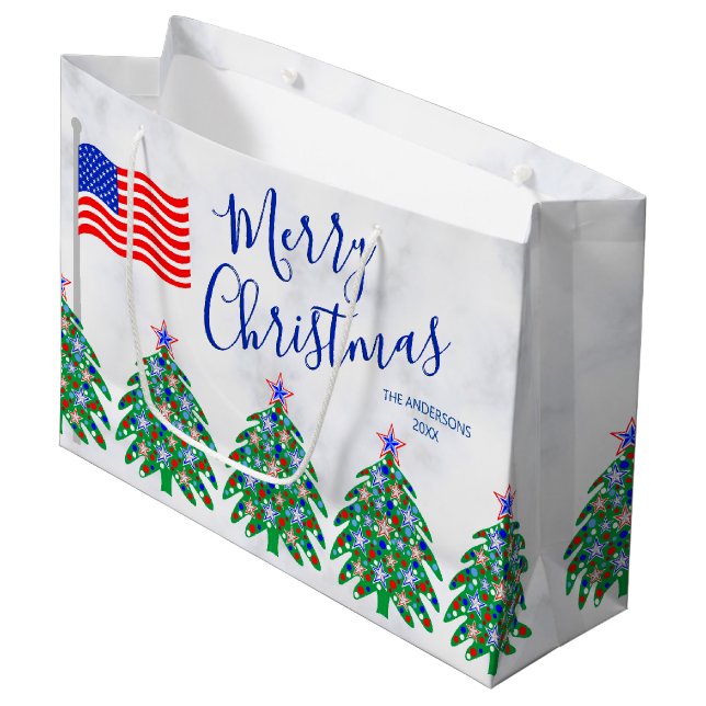 Patriotic Christmas Tree Military Or Servicemen Large Gift Bag (Front Angled)