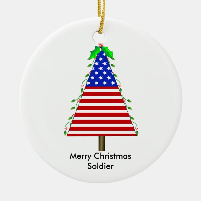 Patriotic Christmas Tree Ornament for Soldier (Front)