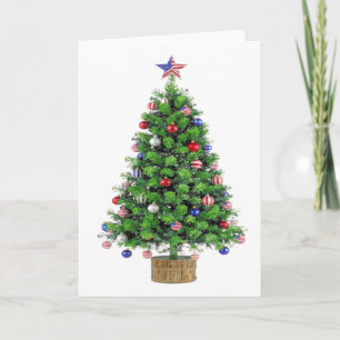 Patriotic Christmas Tree red white blue USA pride  Holiday Card