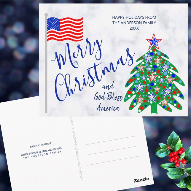 Patriotic Christmas Tree USA Flag Holiday Postcard (Patriotic Christmas postcards are a fun way to spread holiday cheer)
