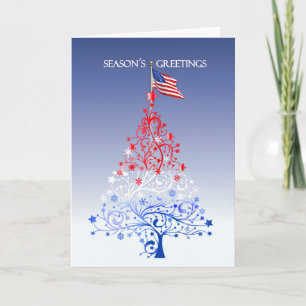 Patriotic Christmas Tree with American Flag Holiday Card