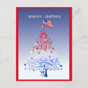Patriotic Christmas Tree with American Flag Holiday Postcard