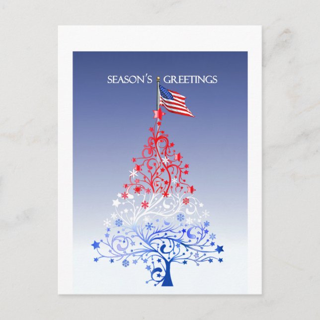Patriotic Christmas Tree with American Flag Holiday Postcard (Front)