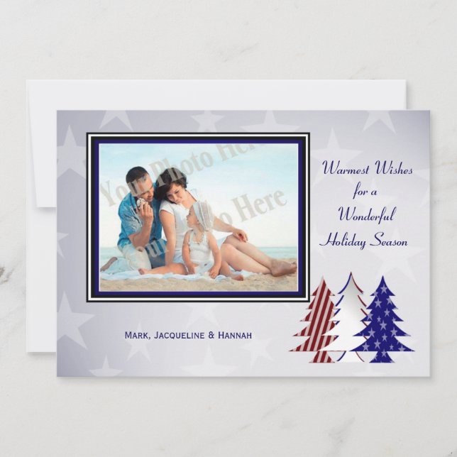 Patriotic Christmas Trees Flat Card Greeting (Front)