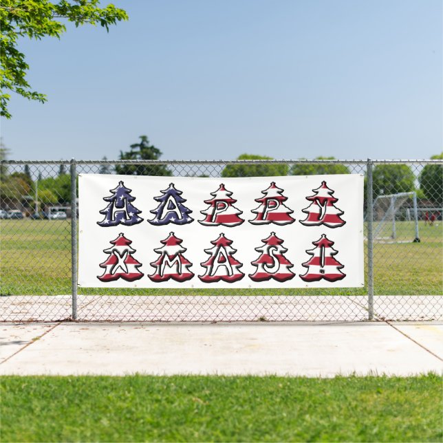 Patriotic Christmas Trees Happy XMAS Banner (Insitu)