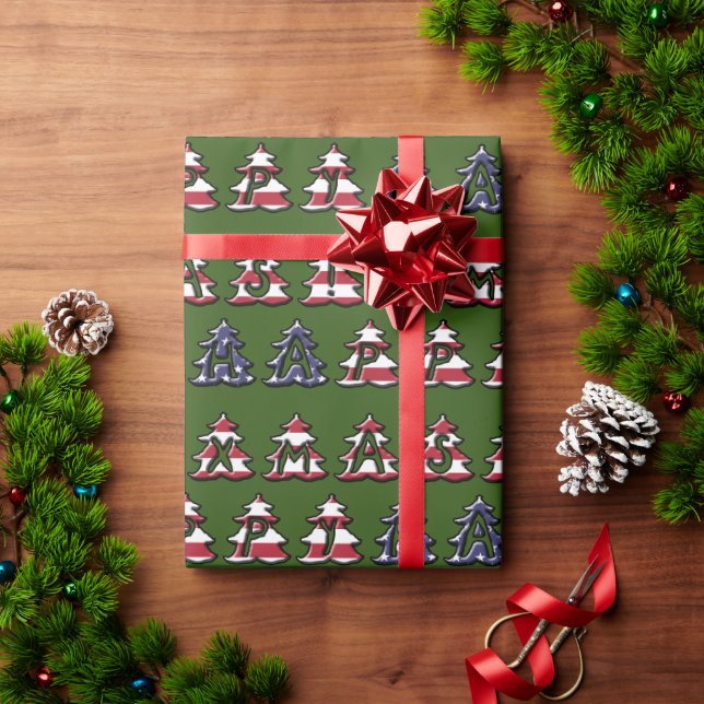 Patriotic Christmas Trees Happy XMAS Wrapping Paper (Holiday Gift)