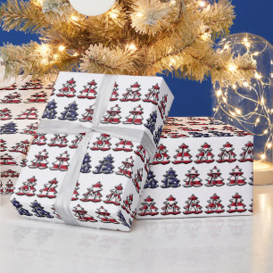 Patriotic Christmas Trees Merry XMAS Wrapping Paper