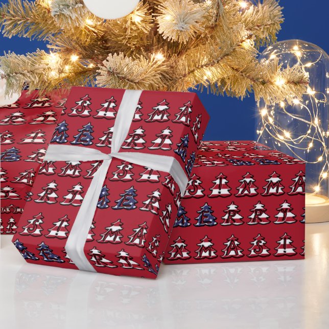 Patriotic Christmas Trees Merry XMAS Wrapping Paper (Holidays)