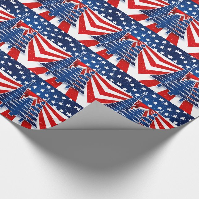 Patriotic Christmas Trees Stars and Stripes Wrapping Paper (Corner)