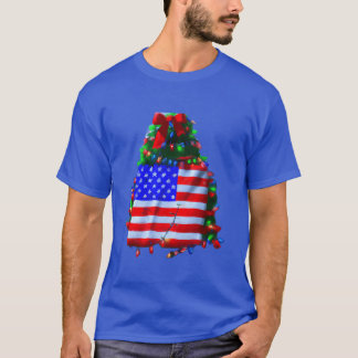 Patriotic Christmas US Flag Christmasree funny T-Shirt