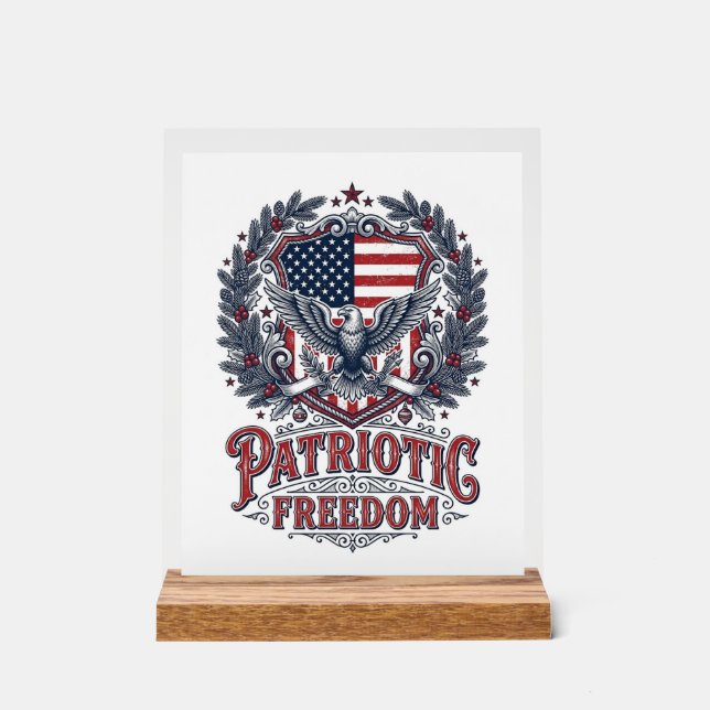 Patriotic Christmas Vector Graphic Tee Acrylic Sign (Front)