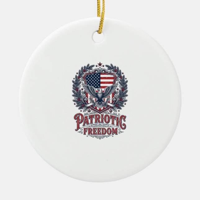 Patriotic Christmas Vector Graphic Tee Ceramic Tree Decoration (Front)