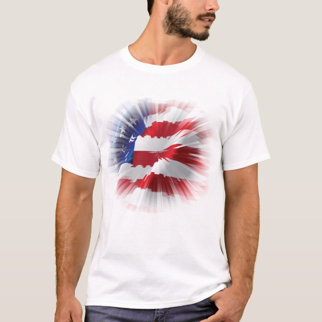 Patriotic Classic and powerful Burst American Flag T-Shirt (Front)