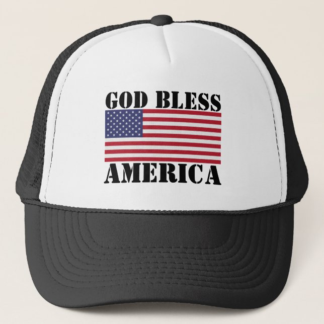 Patriotic Classic and powerful God Bless America Trucker Hat (Front)