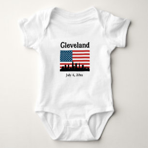 Patriotic Cleveland Ohio American Flag Skyline  Baby Bodysuit