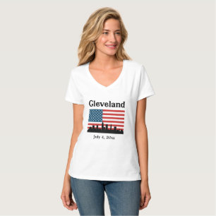 Patriotic Cleveland Ohio American Flag Skyline T-Shirt