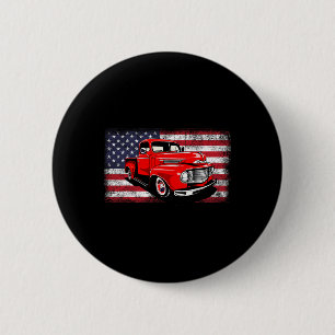 Patriotic Clic Old Pickup Truck American Flag 4th 6 Cm Round Badge