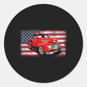 Patriotic Clic Old Pickup Truck American Flag 4th Classic Round Sticker