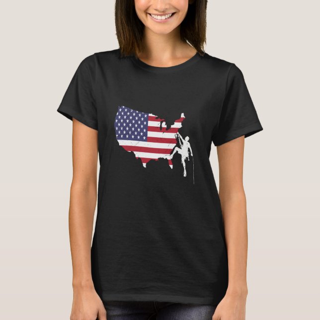 Patriotic Climber Bouldering and Rock Climbing Ame T-Shirt (Front)