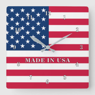 Patriotic Clock with American Flag - Made in USA