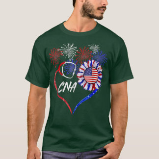 Patriotic CNA Nurse 4th Of July USA Flag Sunflower T-Shirt