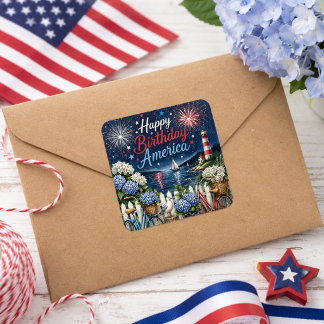 Patriotic Coastal Happy Birthday America Sticker