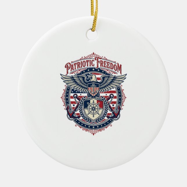Patriotic Coastal Preppy Vector Graphic Tee Ceramic Tree Decoration (Front)