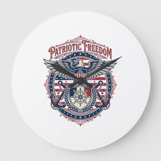 Patriotic Coastal Preppy Vector Graphic Tee Large Clock (Front)