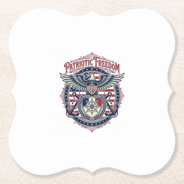 Patriotic Coastal Preppy Vector Graphic Tee Paper Coaster (Front)