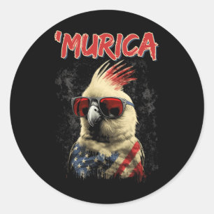 Patriotic Cockatiel Bird 4th Of July American Flag Classic Round Sticker