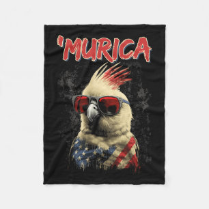 Patriotic Cockatiel Bird 4th Of July American Flag Fleece Blanket