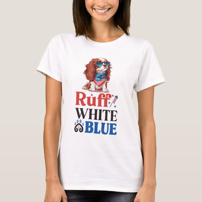 Patriotic Cocker Spaniel Ruff White & Blue T-Shirt (Front)