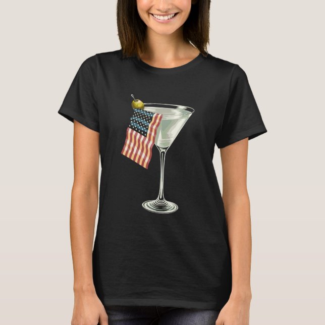 Patriotic Cocktail Glass American Flag Design T-Shirt (Front)