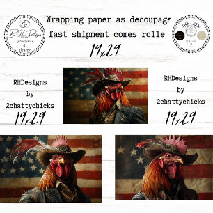 Patriotic Colonial Rooster Americana Decoupage Wrapping Paper Sheet