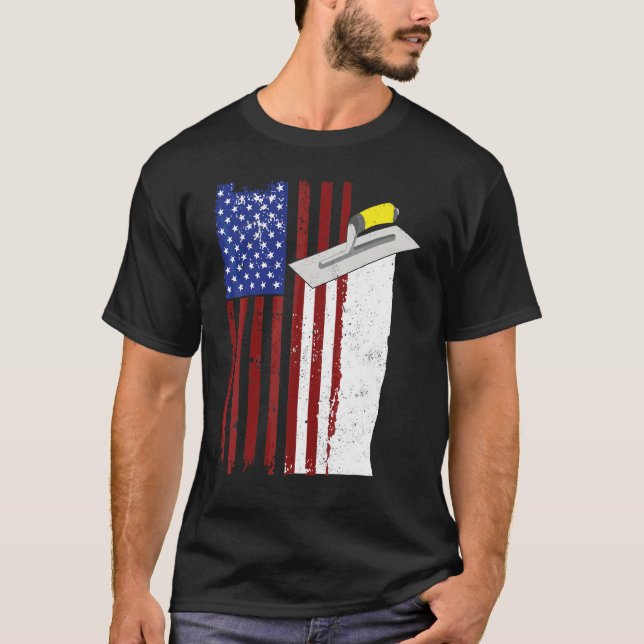 Patriotic Concrete Finisher Construction Worker Us T-Shirt (Front)