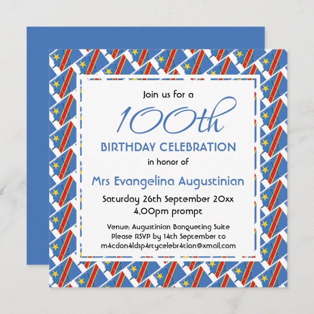 Patriotic CONGO DRC Customisable ANY AGE Birthday Invitation (Front/Back)