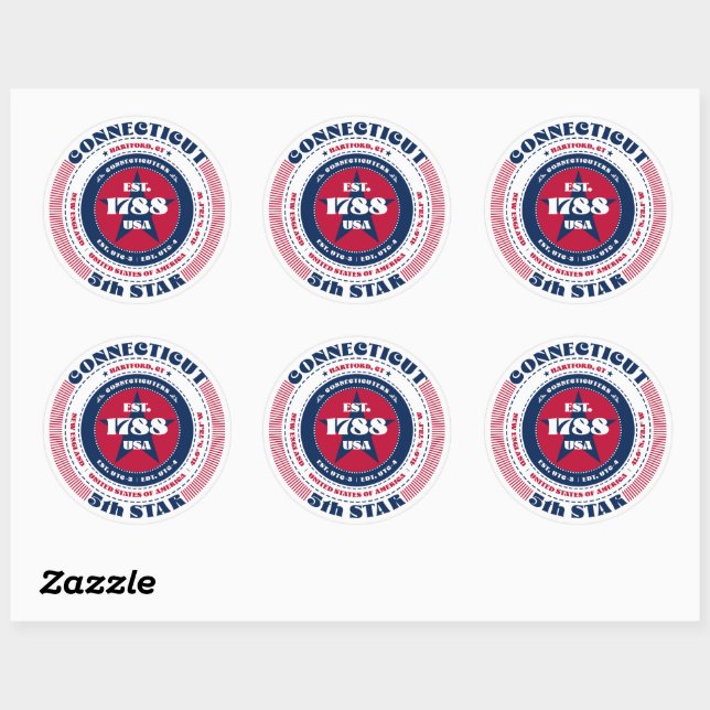 Patriotic Connecticut Circle Design Sticker (Sheet)